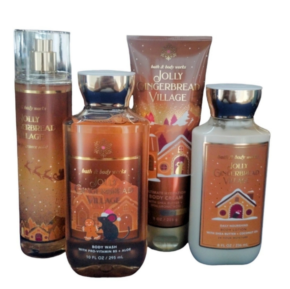 Bath and Body Works Seasonal/Discontinued JOLLY GINGERBREAD VILLAGE 4PCS Bundle‎